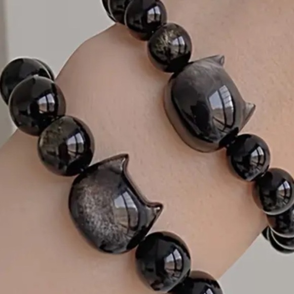 Earth Art hand crafted artisan Jewelry - Golden Obsidian CAT 🐈‍⬛ bracelets